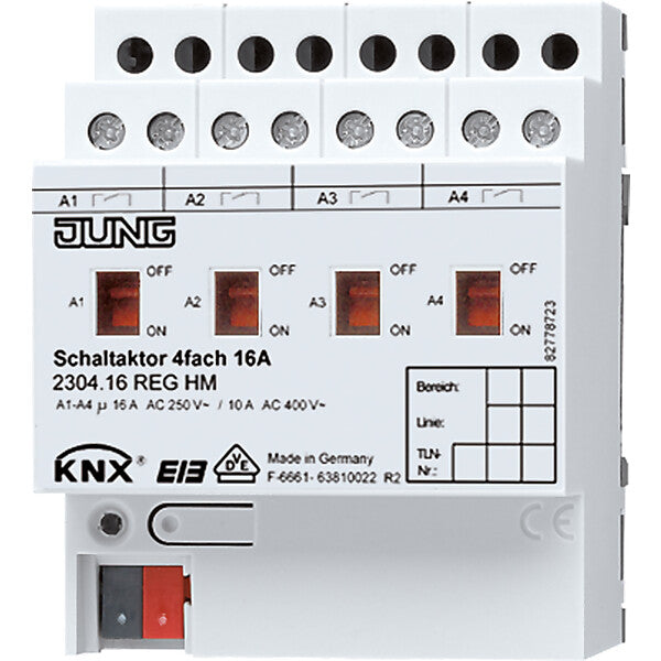 JUNG KNX Schaltaktor 4-fach REG Gehäuse 4TE 2304.16 REGHM